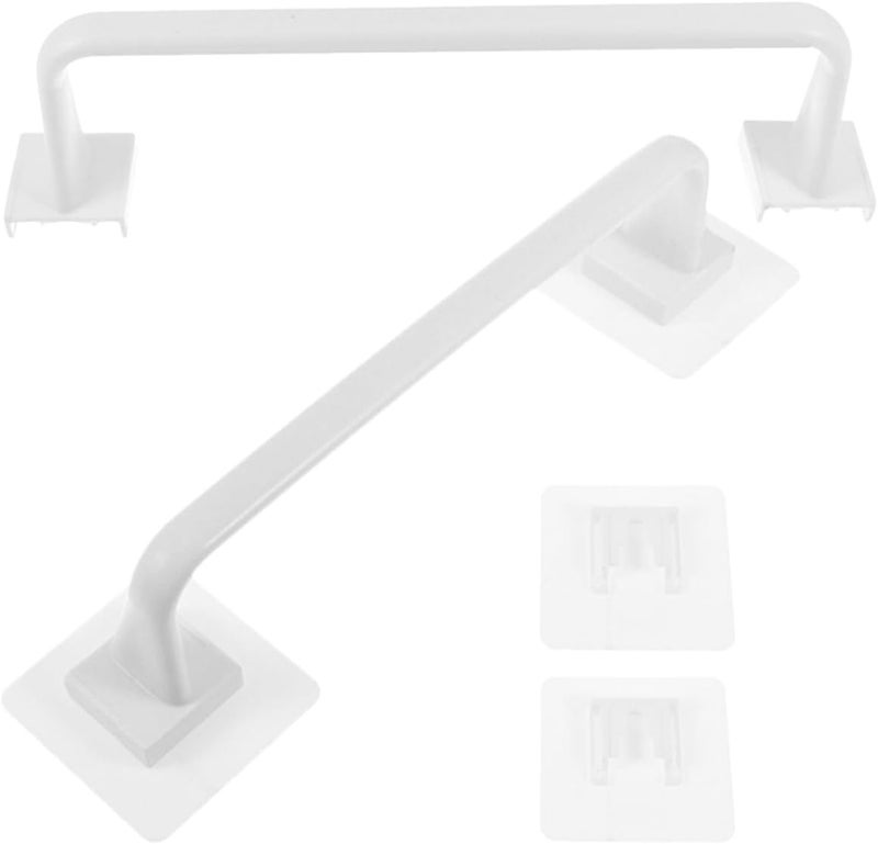 2pcs Wall Mounted Towel Rack Bar White Adhesive Bathroom and Kitchen Towel Holder Rustproof Short Rod Storage for Small Spaces - Image 1