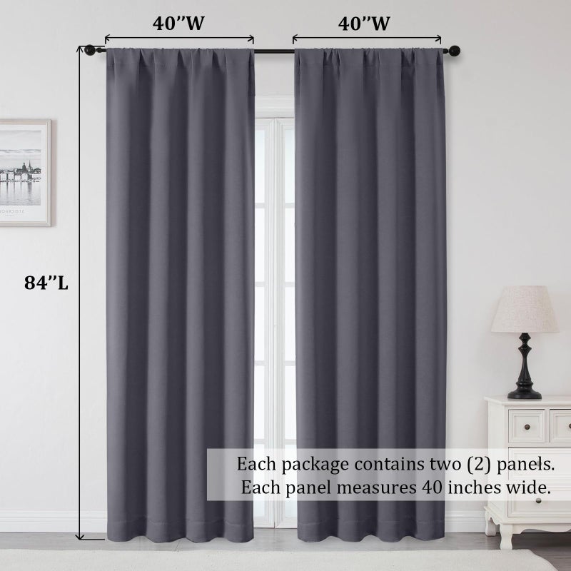 OWENIE Sally Grey Blackout Curtains 84 Inches Long 2 Panels Set for Bedroom Living Room, Solid Thermal Insulated Privacy Room Darkening Window Treatment Drapes, 2 Pcs Each W40 x L84 Inch, Grey - Image 5