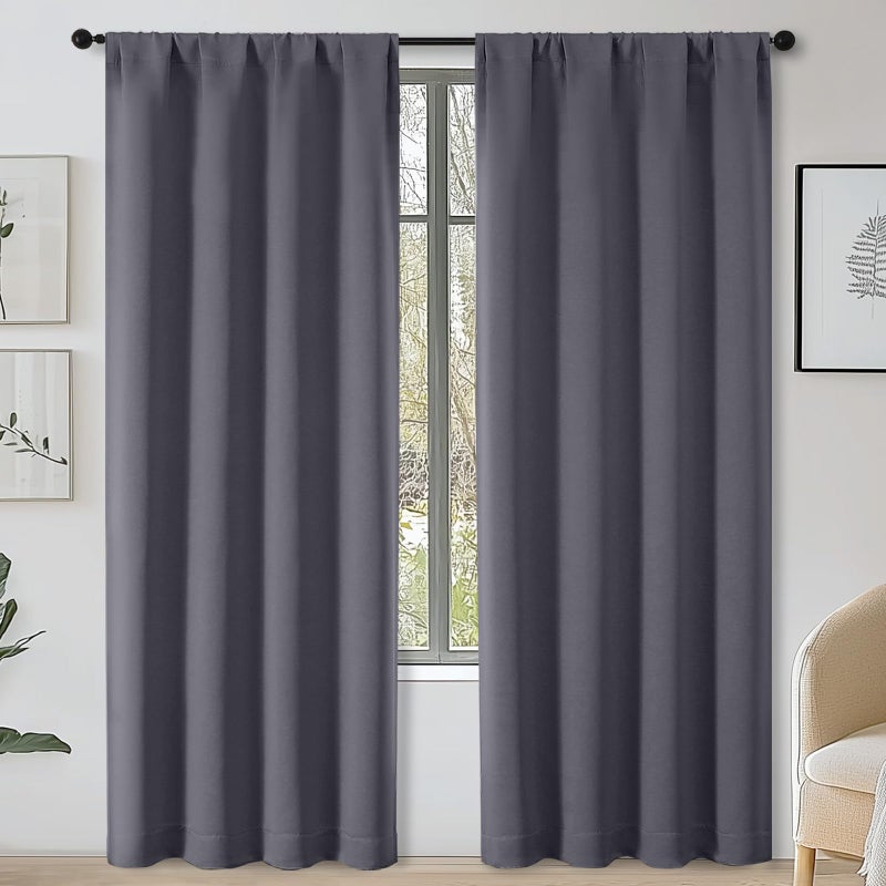 OWENIE Sally Grey Blackout Curtains 84 Inches Long 2 Panels Set for Bedroom Living Room, Solid Thermal Insulated Privacy Room Darkening Window Treatment Drapes, 2 Pcs Each W40 x L84 Inch, Grey - Image 1