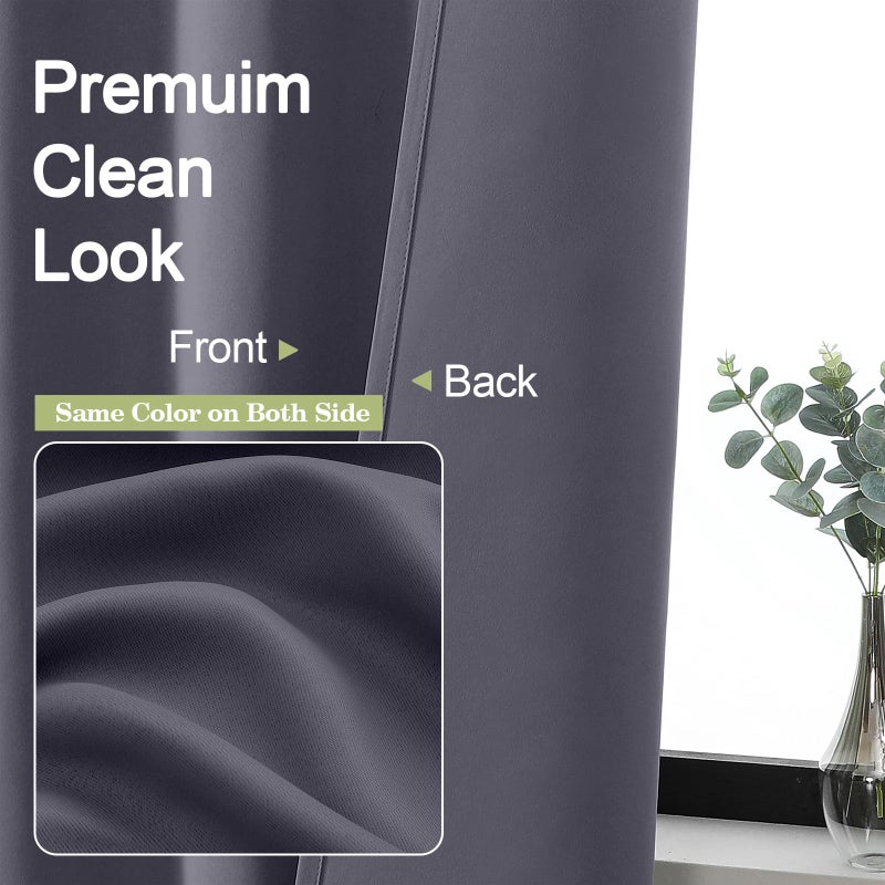 OWENIE Sally Grey Blackout Curtains 84 Inches Long 2 Panels Set for Bedroom Living Room, Solid Thermal Insulated Privacy Room Darkening Window Treatment Drapes, 2 Pcs Each W40 x L84 Inch, Grey - Image 2