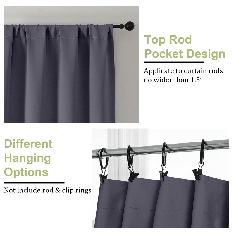 OWENIE Sally Grey Blackout Curtains 84 Inches Long 2 Panels Set for Bedroom Living Room, Solid Thermal Insulated Privacy Room Darkening Window Treatment Drapes, 2 Pcs Each W40 x L84 Inch, Grey - Image 4