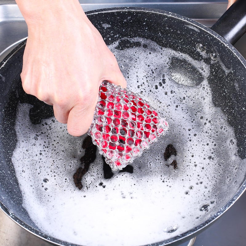 TEZZ Cast Iron Scrubber, Skillet Chainmail Scrubber for Cast Iron Pan - Chain Mail Scrubber Cast Iron Sponge - Metal Scrubber Cast Iron Skillet Cleaner, Wok, Frying Pans, Dutch Oven Cleaning Scrubber - Image 3