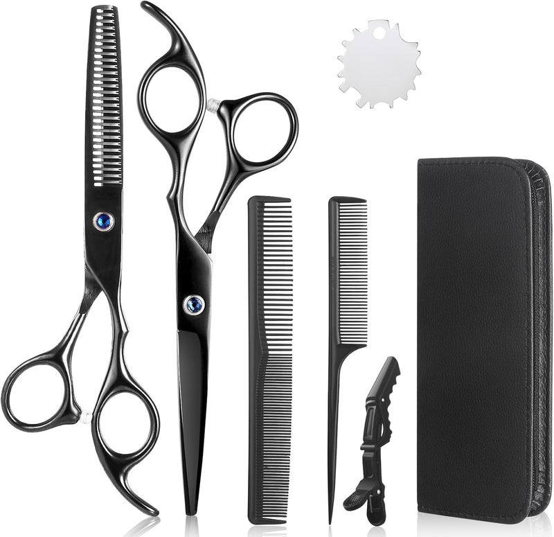 Lictin Hairdressing Scissors Thinning Scissors Set 60 inch Presentation CaseBox Black Comb Thinning Hair Comb Black Hair Clip Screw Adjuster