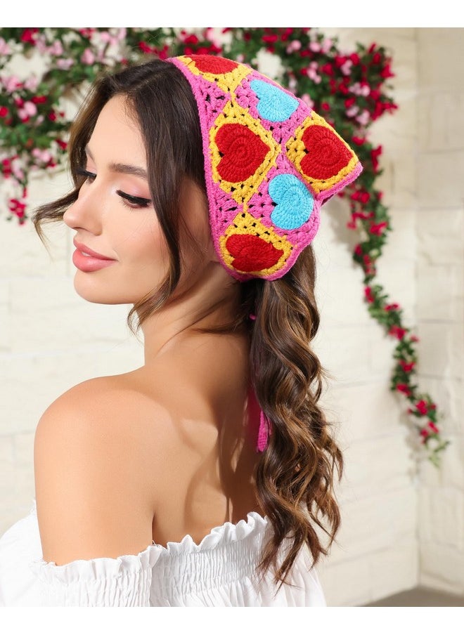 HAIMEIKANG Crochet Bandanas For Women - 2 Pcs Heart Hair Bandana Headbands For Women Fashion Hair Scarf Kerchief Head Wraps  - Image 3