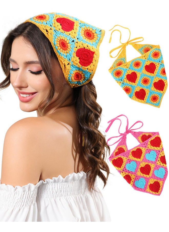 HAIMEIKANG Crochet Bandanas For Women - 2 Pcs Heart Hair Bandana Headbands For Women Fashion Hair Scarf Kerchief Head Wraps  - Image 1