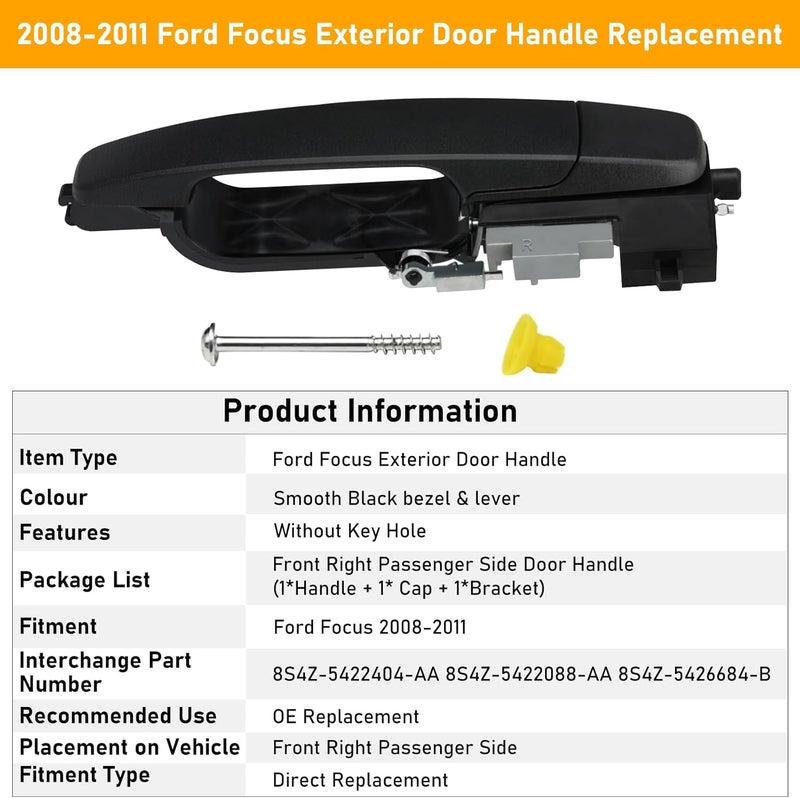 Moonlinks Front Right Passenger Side Door Handle for Ford Focus 2008-2011 - Matte Black - Image 2