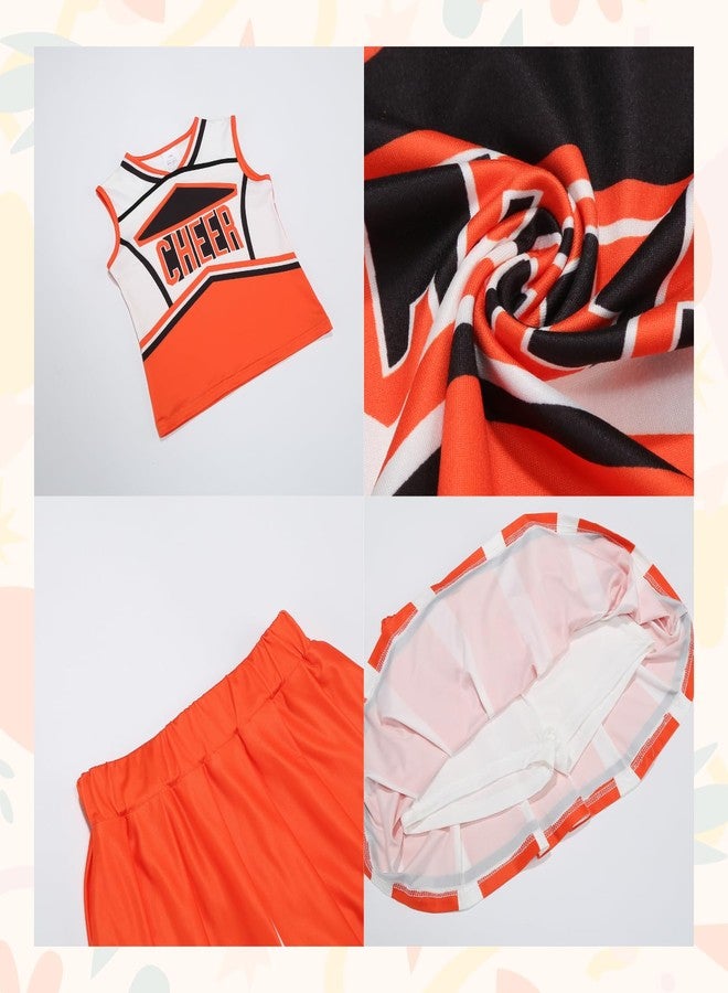 AGCOAH Cheerleading Costume for Girls Classic Orange Cheerleader Uniforms Cheer Outfit 5PCS Set Halloween Cosplay 47.2Inch(4-5Y) - Image 4