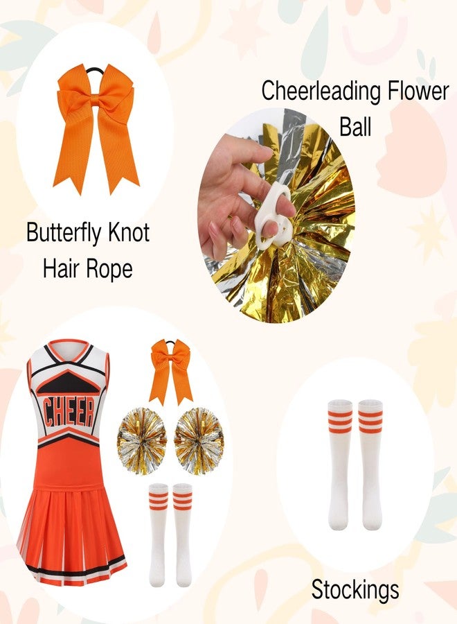 AGCOAH Cheerleading Costume for Girls Classic Orange Cheerleader Uniforms Cheer Outfit 5PCS Set Halloween Cosplay 47.2Inch(4-5Y) - Image 3