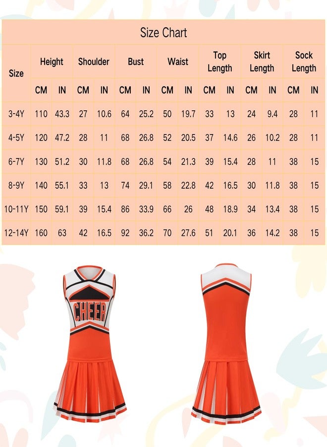 AGCOAH Cheerleading Costume for Girls Classic Orange Cheerleader Uniforms Cheer Outfit 5PCS Set Halloween Cosplay 47.2Inch(4-5Y) - Image 2