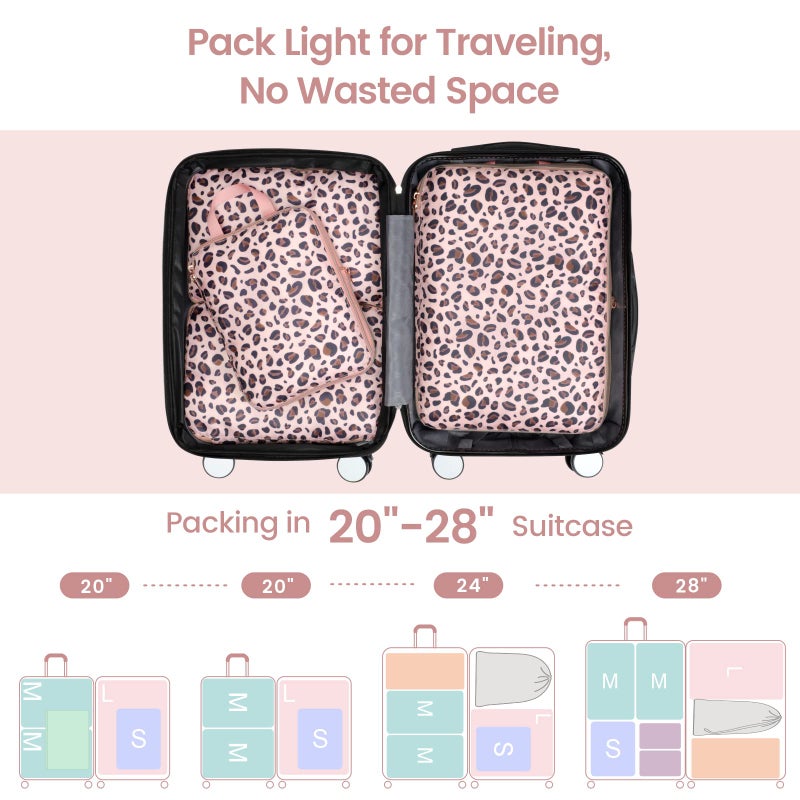 Cambond Compression Packing Cubes for Suitcases - 6 Set Packing Cubes for Travel Expandable Luggage Packing Organizers with Underwear Bag and Laundry Bag, Leopard Print Rose Gold - Image 4