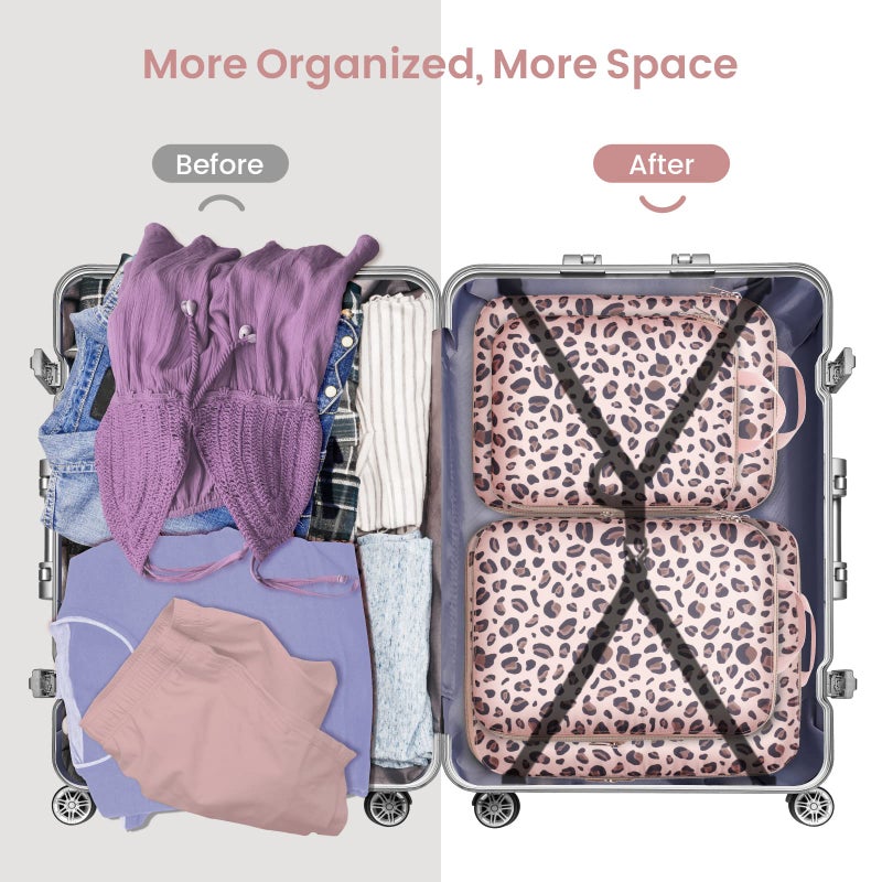 Cambond Compression Packing Cubes for Suitcases - 6 Set Packing Cubes for Travel Expandable Luggage Packing Organizers with Underwear Bag and Laundry Bag, Leopard Print Rose Gold - Image 5