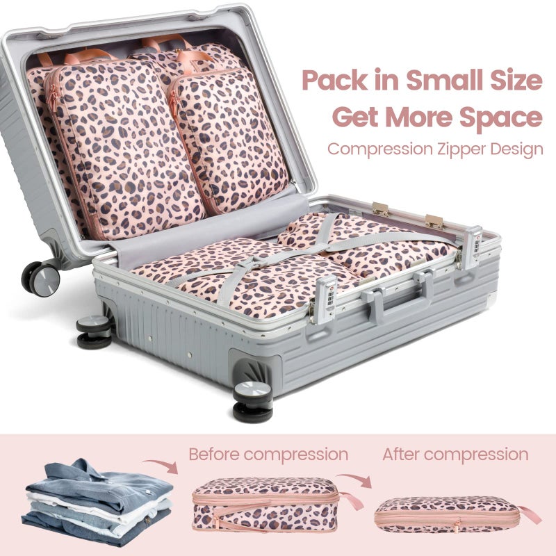 Cambond Compression Packing Cubes for Suitcases - 6 Set Packing Cubes for Travel Expandable Luggage Packing Organizers with Underwear Bag and Laundry Bag, Leopard Print Rose Gold - Image 3