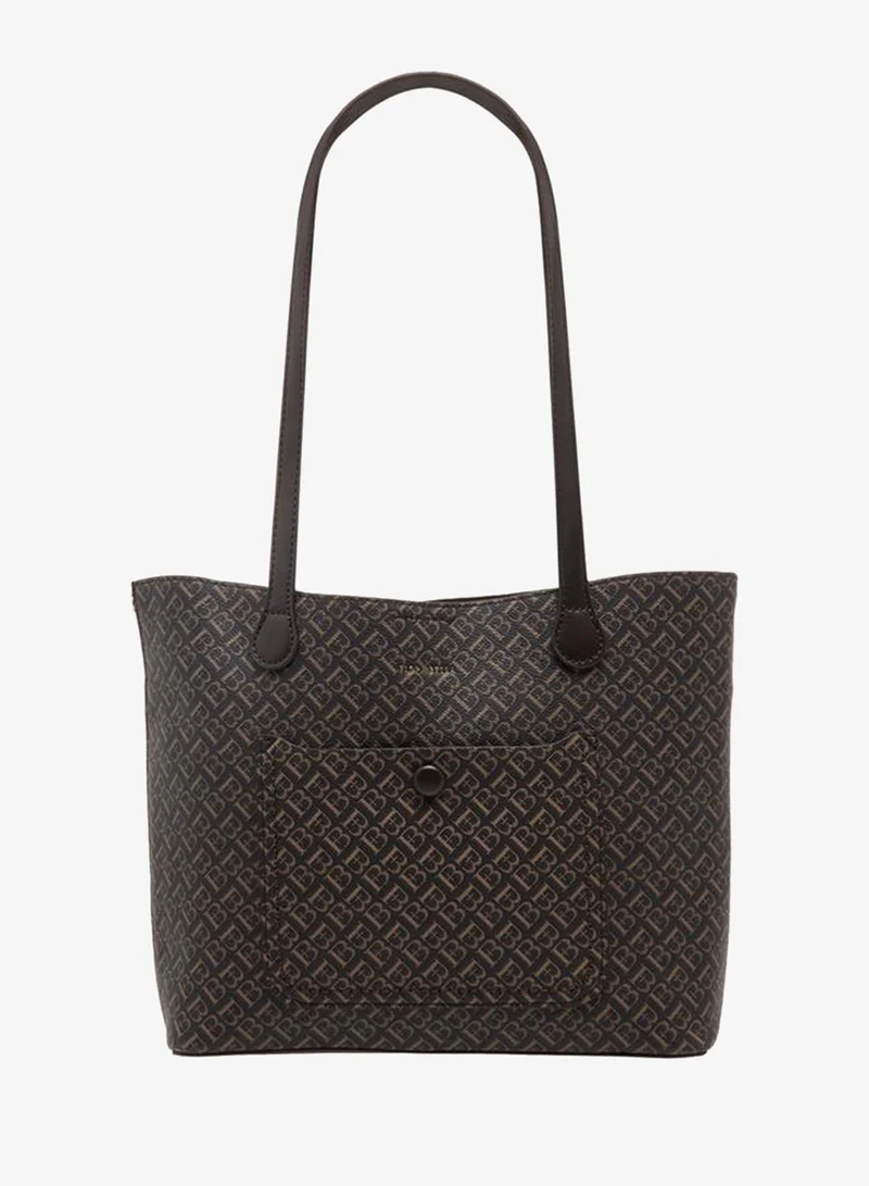 Monogram Print Tote Bag with Zip Closure