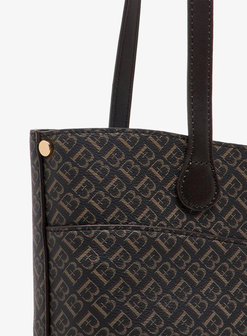 Flora Bella By Shoexpress BROWN Monogram Print Tote Bag with Zip Closure for Women | Best Price UAE