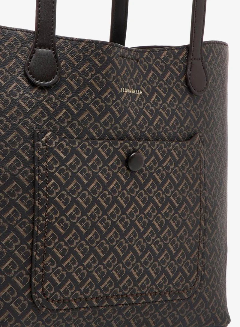 Flora Bella By Shoexpress BROWN Monogram Print Tote Bag with Zip Closure for Women | Best Price UAE