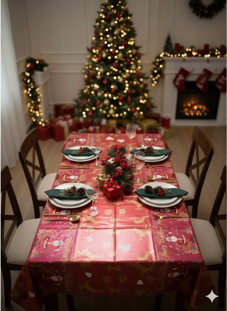 مفرش طاولة بتصميم أشكال احتفالية – مقاس 1.83 × 1.37 متر – أحمر - Image 2