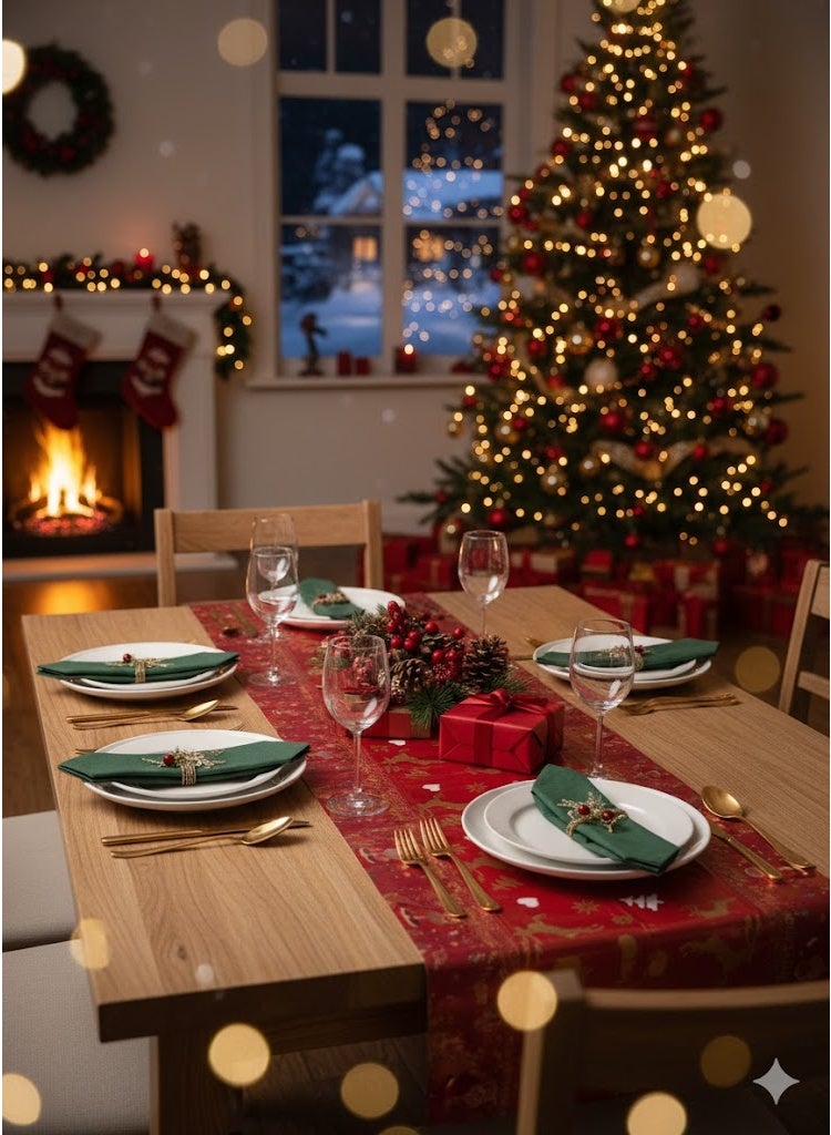 مفرش طاولة بتصميم أشكال احتفالية – مقاس 1.83 × 1.37 متر – أحمر - Image 4