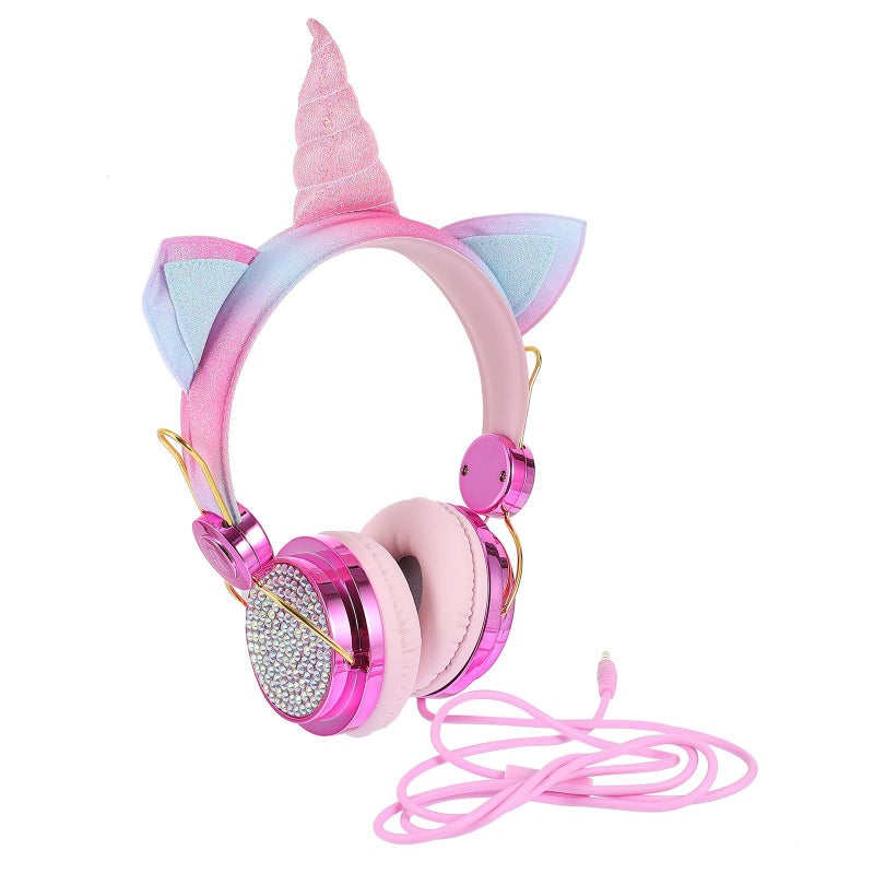 Unicorn Cat Ear Gaming Headset with Mic Rose Gold Adjustable for Office School Wired - Image 2