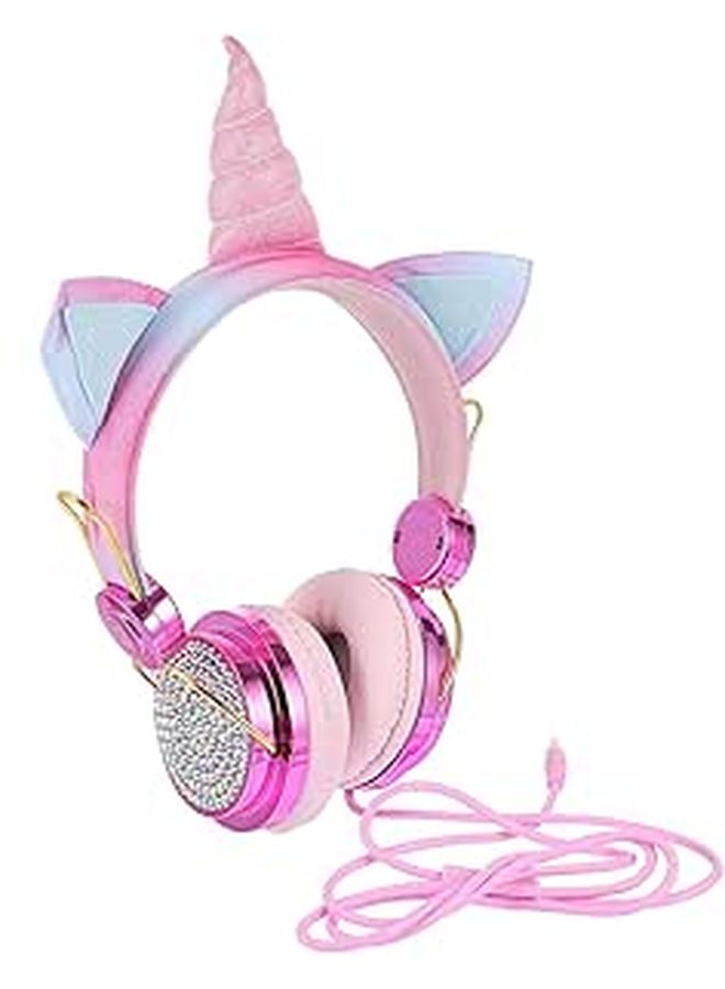 Unicorn Cat Ear Gaming Headset with Mic Rose Gold Adjustable for Office School Wired - Image 1