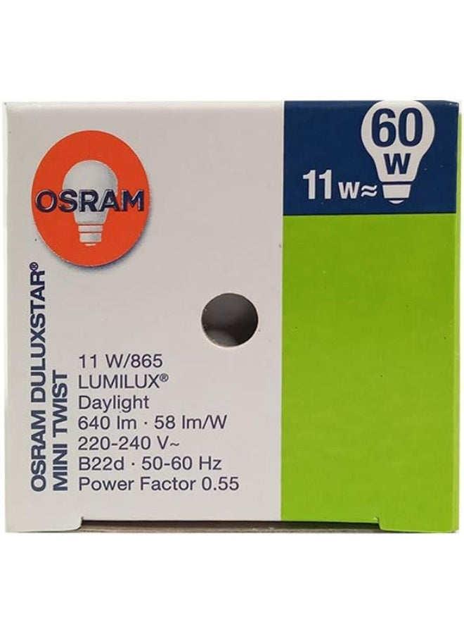 OSRAM Osram DULUX Superstar Mini TWIST | Fluorescent 11W, Pin Base B22d, Day Light/865-640lm - Image 2