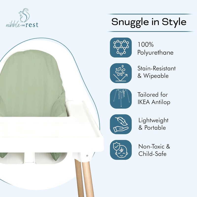 Nibble and Rest Highchair Cushion Cover for Inflatable Cushion Compatible for IKEA Antilop Highchair High Chair Accessories StainProofWashable  Wipeable Cushion Cover Cushion NOT IncludedSage - Image 3