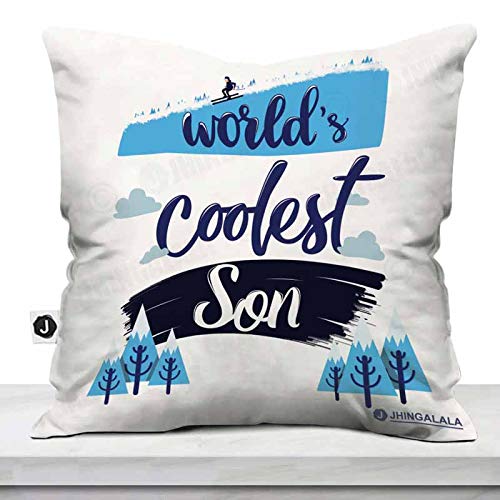 Jhingalala Jhingalala Gift for Son Worlds Coolest Son Printed Cushion Cover with Filler Gift for Son Birthday Special - Image 1
