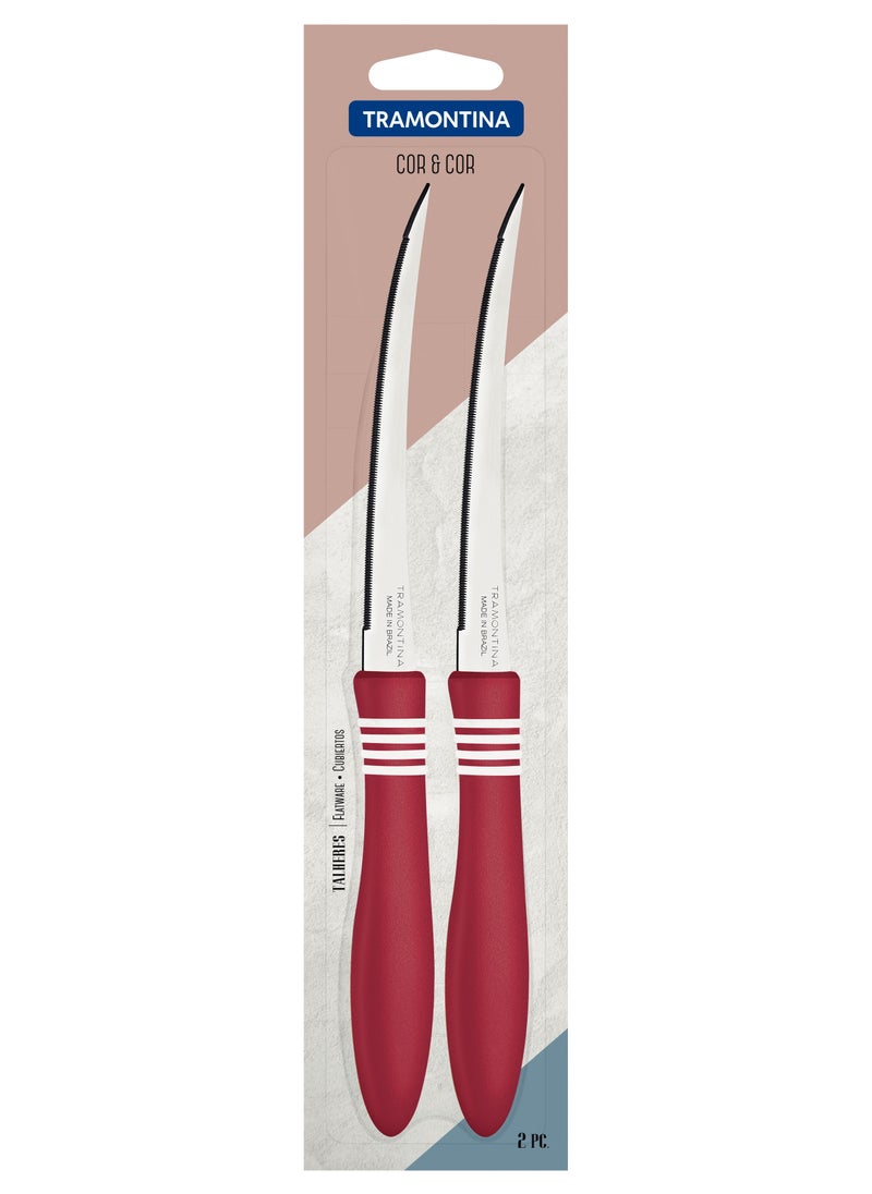 TRAMONTINA Since 1911,Made in Brazil- Cor&Cor 2-Piece Tomato Knife Set with Stainless Steel Blades and Red Polypropylene Handles  - Image 1