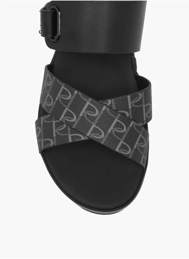 Paprika Women's Monogram Print Slip-On Cross-Strap Sandals With Wedge Heel
