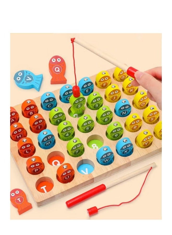 ميكسد لعبة صيد مغناطيسية خشبية – فرز الحروف والأرقام، لعبة تعليمية مونتيسوري لتنمية المهارات الحركية الدقيقة، هدية تفاعلية للأطفال الصغار ومرحلة ما قبل المدرسة - Image 3