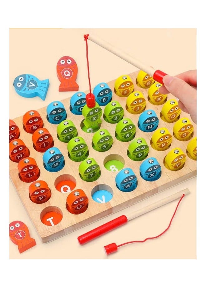 ميكسد لعبة صيد مغناطيسية خشبية – فرز الحروف والأرقام، لعبة تعليمية مونتيسوري لتنمية المهارات الحركية الدقيقة، هدية تفاعلية للأطفال الصغار ومرحلة ما قبل المدرسة - Image 1