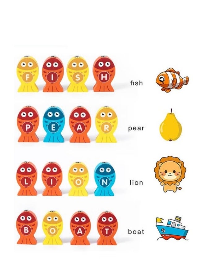 ميكسد لعبة صيد مغناطيسية خشبية – فرز الحروف والأرقام، لعبة تعليمية مونتيسوري لتنمية المهارات الحركية الدقيقة، هدية تفاعلية للأطفال الصغار ومرحلة ما قبل المدرسة - Image 4