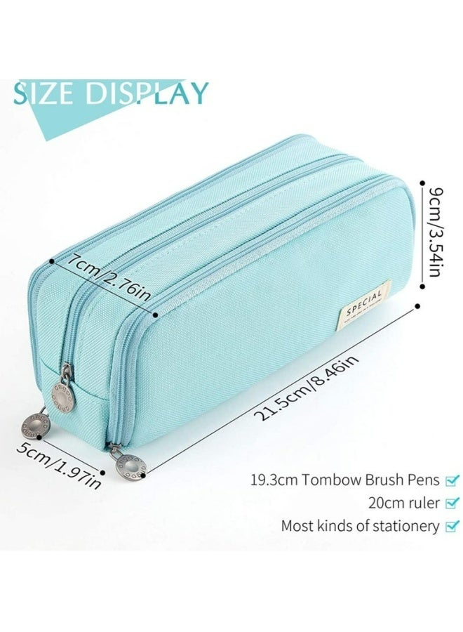 حقيبة أقلام رصاص كبيرة السعة بثلاث حجرات مصنوعة من قماش أكسفورد عالي الجودة، حقيبة قرطاسية زرقاء للمدرسة والمراهقين والفتيات والأولاد والنساء، حقيبة تخزين متعددة الوظائف مثالية للفصول الدراسية والمكتب والواجبات المنزلية والسفر والتخييم والاستخدام اليومي، منظم متين مقاوم للماء مع جيوب واسعة - Image 3