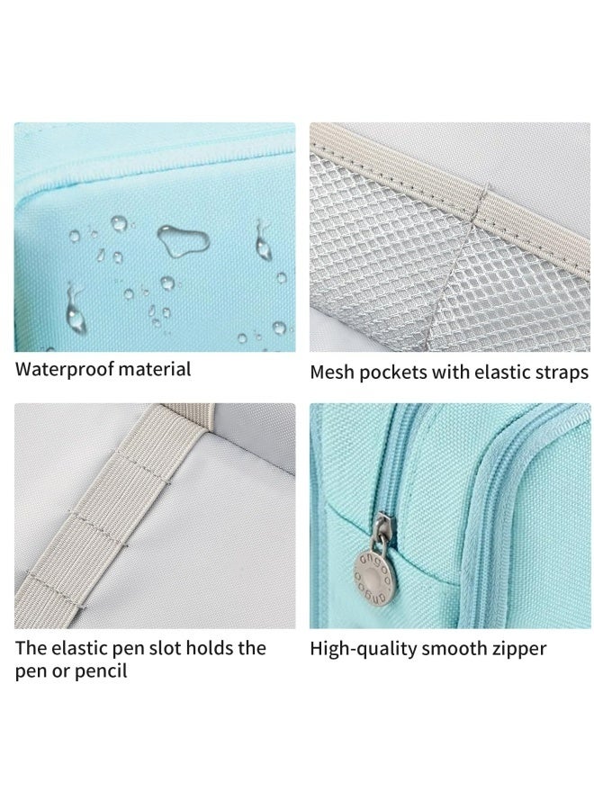 حقيبة أقلام رصاص كبيرة السعة بثلاث حجرات مصنوعة من قماش أكسفورد عالي الجودة، حقيبة قرطاسية زرقاء للمدرسة والمراهقين والفتيات والأولاد والنساء، حقيبة تخزين متعددة الوظائف مثالية للفصول الدراسية والمكتب والواجبات المنزلية والسفر والتخييم والاستخدام اليومي، منظم متين مقاوم للماء مع جيوب واسعة - Image 5