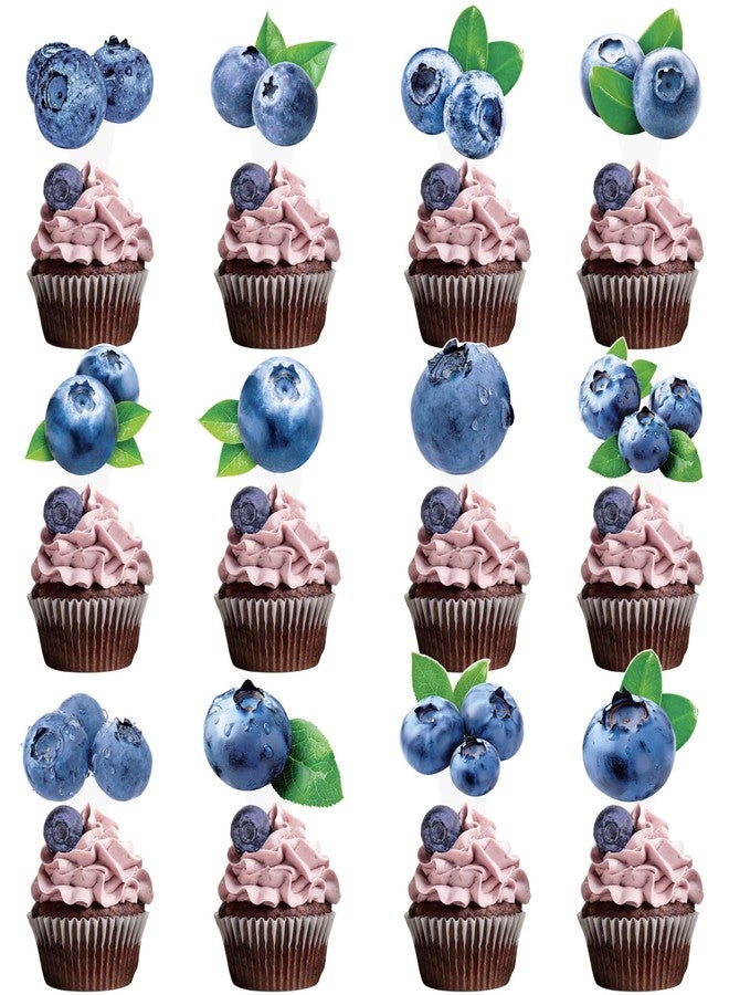 umoni Blueberry Party Cupcake Toppers 48Pcs Berry Sweet Baby Shower Birthday Decorations Blueberry Cupcake Picks Blueberries Cake Decor for Boys Girls Blueberry Theme Party Supplies - Image 1
