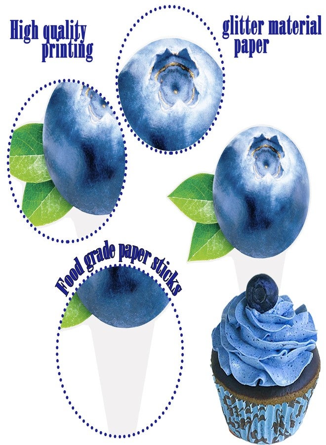 umoni Blueberry Party Cupcake Toppers 48Pcs Berry Sweet Baby Shower Birthday Decorations Blueberry Cupcake Picks Blueberries Cake Decor for Boys Girls Blueberry Theme Party Supplies - Image 5
