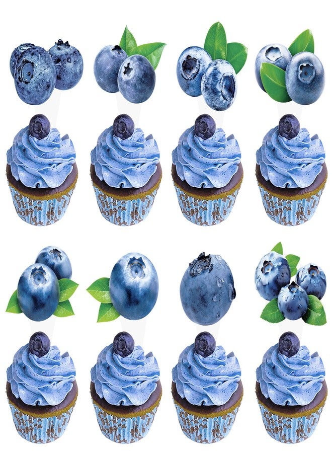 umoni Blueberry Party Cupcake Toppers 48Pcs Berry Sweet Baby Shower Birthday Decorations Blueberry Cupcake Picks Blueberries Cake Decor for Boys Girls Blueberry Theme Party Supplies - Image 2