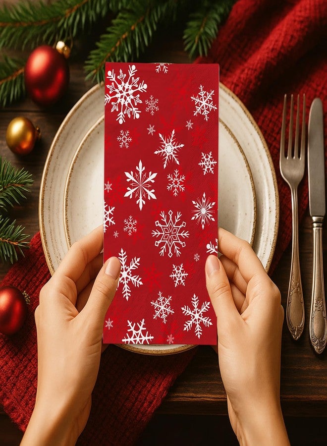 Oigco 100 Pcs Christmas Guest Napkins Snowflakes Disposable Paper Napkins Winter Christmas Cocktail Guest Hand Towel for Party Table Dinner Kitchen Bathroom - Image 4