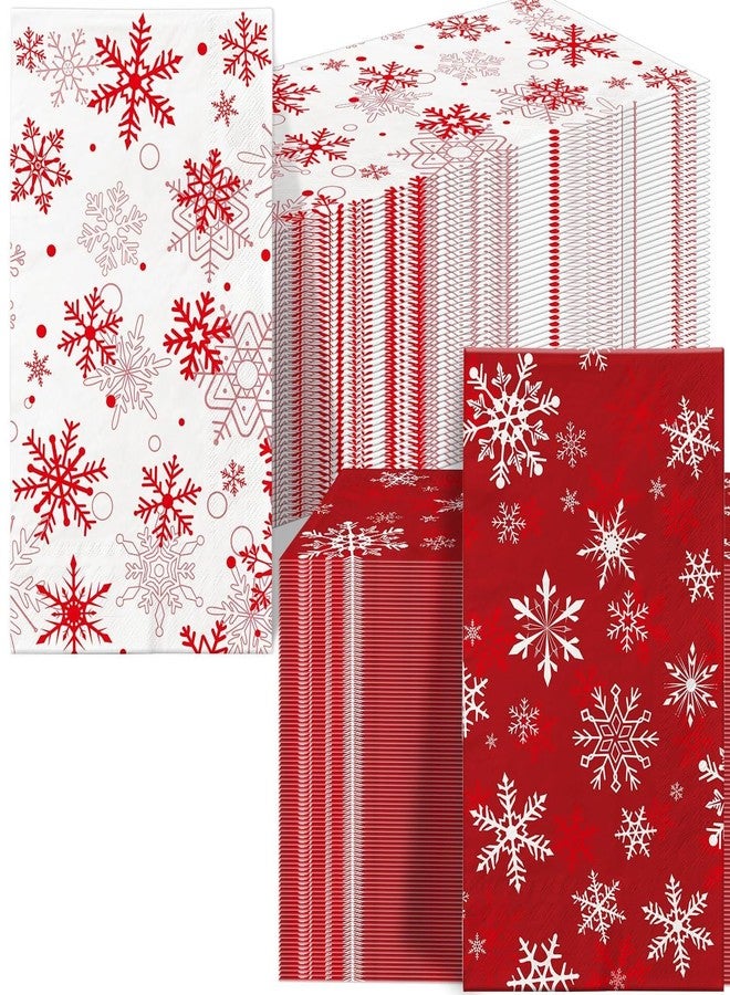 Oigco 100 Pcs Christmas Guest Napkins Snowflakes Disposable Paper Napkins Winter Christmas Cocktail Guest Hand Towel for Party Table Dinner Kitchen Bathroom - Image 1