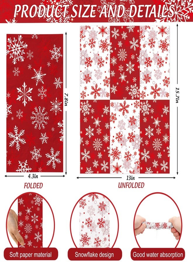 Oigco 100 Pcs Christmas Guest Napkins Snowflakes Disposable Paper Napkins Winter Christmas Cocktail Guest Hand Towel for Party Table Dinner Kitchen Bathroom - Image 2