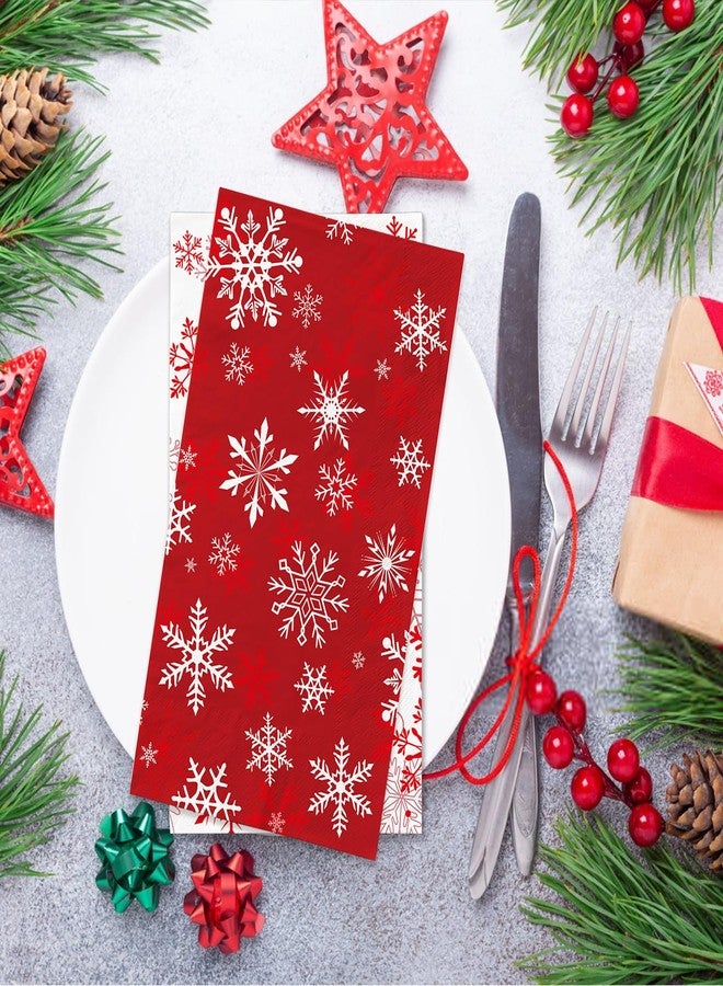 Oigco 100 Pcs Christmas Guest Napkins Snowflakes Disposable Paper Napkins Winter Christmas Cocktail Guest Hand Towel for Party Table Dinner Kitchen Bathroom - Image 3