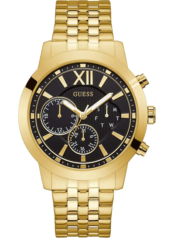 GUESS Gold Tone Plus Black Multifunction Steel Bracelet Watch - Image 1