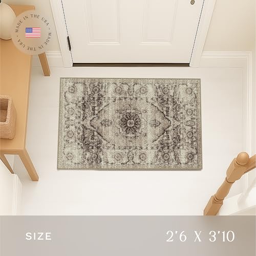 Maples Rugs Distressed Lexington Kitchen Rugs Non Skid Accent Area Floor Mat [Made in USA], 2'6 x 3'10, Brown/Neutral - Image 3