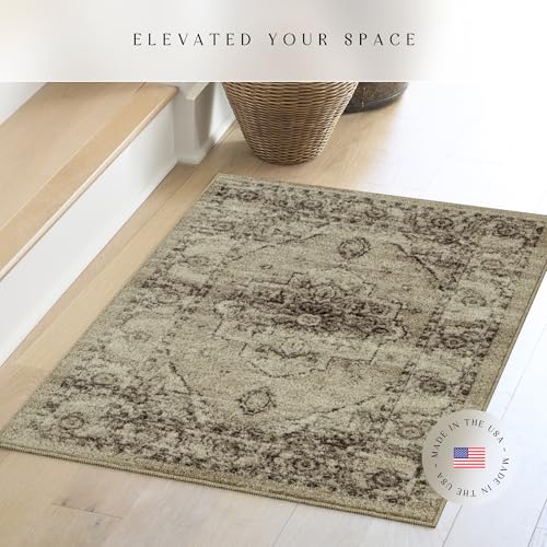 Maples Rugs Distressed Lexington Kitchen Rugs Non Skid Accent Area Floor Mat [Made in USA], 2'6 x 3'10, Brown/Neutral - Image 2