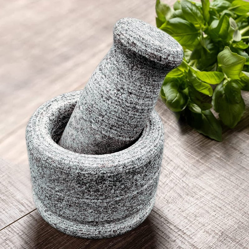 EZAHK Mortar and Pestle Set for Spices Okhli Masher Khalbatta Kharal Mixer Natural Traditional Grinder and Musal Well Design for Kitchen Home Herb 4x4 inch - Image 1