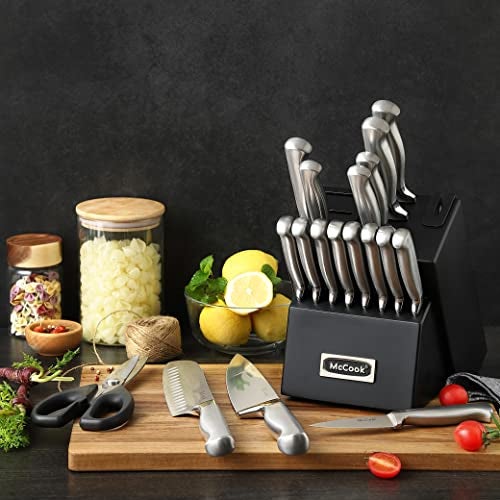 McCook® Knife Sets,German Stainless Steel Kitchen Knives Block Set with Built-in Sharpener - Image 4