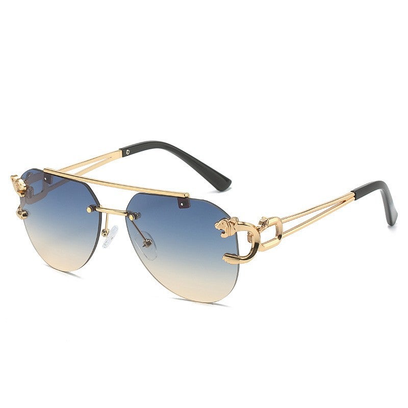 Generic New Frameless Leopard Dual-Beam Unisex Sunglasses UV Protection Trendy Blue on top and yellow on bottom 