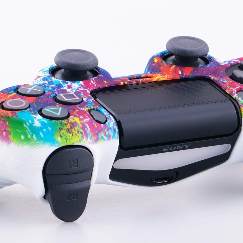 9CDeer 1 Piece of SiliconeTransfer Print Protective Cover Skin + 6 Thumb Grips & Dust Proof Plugs for PS4/Slim/Pro Controller Colour Paint - Image 4