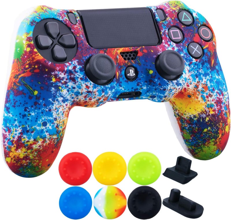 9CDeer 1 Piece of SiliconeTransfer Print Protective Cover Skin + 6 Thumb Grips & Dust Proof Plugs for PS4/Slim/Pro Controller Colour Paint - Image 2