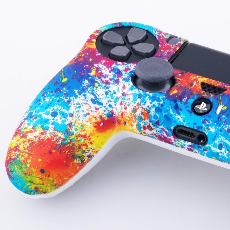 9CDeer 1 Piece of SiliconeTransfer Print Protective Cover Skin + 6 Thumb Grips & Dust Proof Plugs for PS4/Slim/Pro Controller Colour Paint - Image 3
