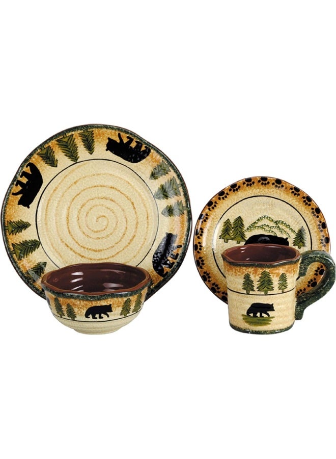 H HIEND ACCENTS Paseo Road Rustic Bear 16 Piece Ceramic Dinnerware Set with Plates Bowls and Mugs Rustic Cabin Lodge Style - Image 2